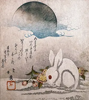 Woodblock Prints: Moon with White Hare in the snow