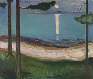 Prints of Moonlight, 1895. Additional Info: This painting shows one of Munch's most simplified depictions of the Norwegian coastal landscape in the light of a summer night Where emotion becomes image, and every image speaks a thousand whispers.: Moonlight