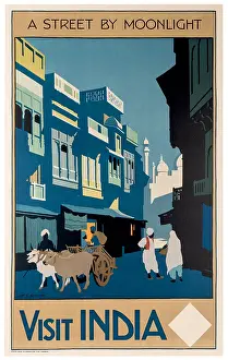 Gado Posters Prints: Moonlit Indian Street Poster