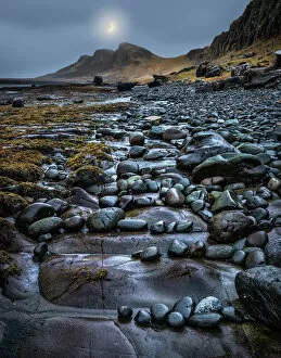 Isle Of Skye Gallery: Moonrise Over Garrafad - Staffin Island Slipway UK