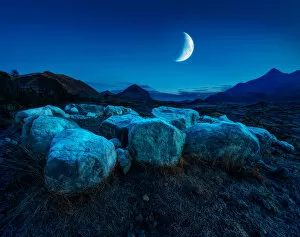 Crescent Gallery: Moonrise Over Sligachan Isle of Skye Scotland