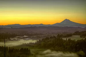 Weather Gallery: Moonrise and Sunrise Over Mount Hood Sandy River