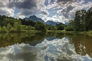 Harry Laub Travel Photography Collection: Moor, marsh pond, water reflection, behind Allgaeuer Alps, Oberstdorf, Oberallgaeu