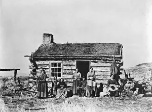 Mormon Family Outside Log Cabin