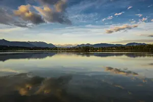 Bavaria Prints: Morning atmosphere, Riegsee Lake and Murnau with Mt Zugspitze