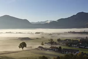 Mist Collection: Morning fog over Loisach Moor or Loisach-Kochelsee-Moor, Kleinweil, right, Grossweil community