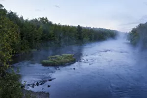 Morning mist rising from East Branch of Penobscot River, Matagamon Wilderness Camps, International Appalachian Trail