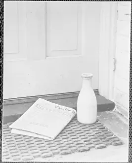 Convenience Prints: Morning Paper and Milk Bottle on Doorstep