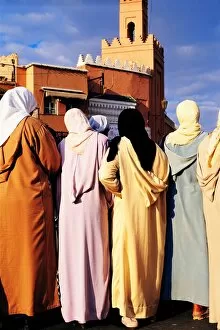 Unrecognizable Person Gallery: Morocco, Marrakesh, Djemaa El Fna, group of women, rear view