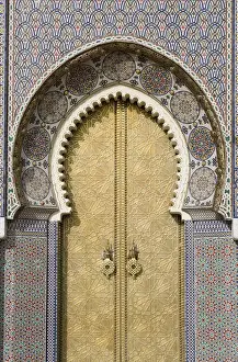 Alluring Doorway Prints: Morrocco, Fez, decorative arched doorway inlaid with tiles