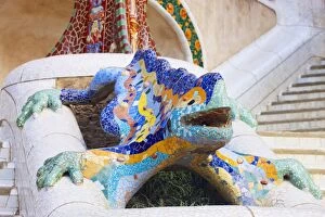 Antonio Gaudi Gallery: Mosaic Lizard Fountain, Park Guell, Barcelona, Spain, UNESCO World Heritage Site