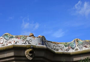 Antonio Gaudi Gallery: Mosaic railings in Gaudis Park Guell, Barcelona