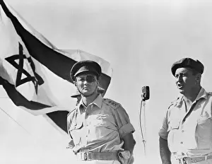 Staff Prints: Moshe Dayan and Abe Yoffe by Israeli Flag