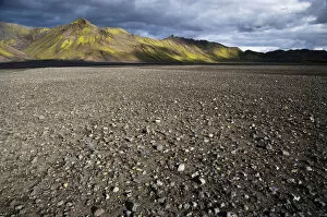 Moss-covered mountains and a lava desert, landscape near Lake Langisjor, Highland, Iceland, Europe