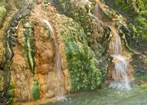 Geologic Prints: Moss-overgrown orange sinter at a hot spring in the Hengill geothermal area