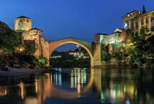 Twilight Gallery: Mostar, the Old Bidge over the Neretva river, Bosnia and Herzegovina