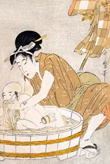Wash Prints: Mother bathing a child