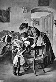Images Dated 20th December 2017: Mother with children looks at the butterfly in a box - 1896