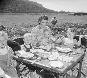 Breakfast Prints: Mother with Three Children at Table