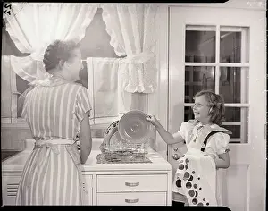 Dishes Prints: Mother and Daughter Doing Dishes