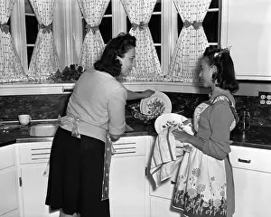Cooperation Prints: Mother and Daughter Doing Dishes