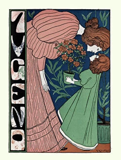 Art Nouveau Collection: Mother and daughter, Rose plant, Jugendstil, Art Nouveau. German 1890s