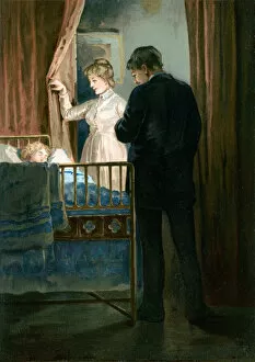 Keith Lance Illustrations Collection: Mother and Father Watching a Child Sleeping