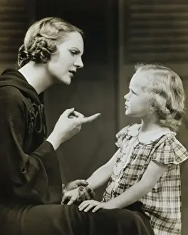 Plaits Prints: Mother scolding daughter (6-7), (B&W)