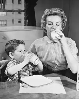 2 3 Years Prints: Mother and son drinking milk