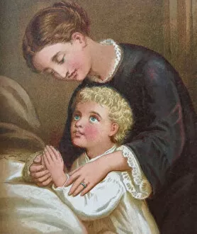 Images Dated 24th July 2017: Mother and son praying at bed