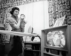 Photographers Model Prints: Mother and Son Watching McCarthy Hearings on TV