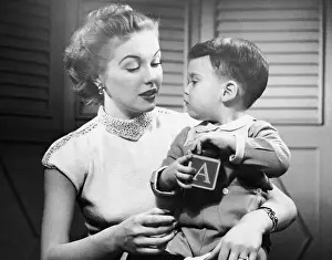 Mother talking to son