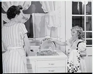 Dish Prints: Mother Washing Dishes, Daughter Drying Them