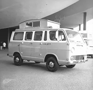 Parking Prints: Motor home in parking lot, (B&W)