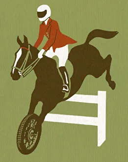 Horseback Riding Collection: Motorcycle Horse and Rider Jumping Over Fence