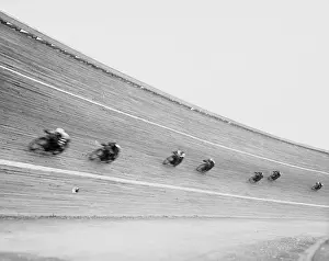 Motion Blur Prints: Motorcycles Racing on Sloped Track
