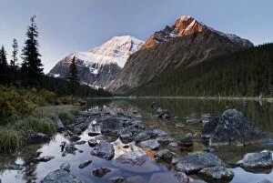 Images Dated 11th April 2016: Mount Edith Cavell and Cavell Lake, Jasper National Park, Alberta, Canada