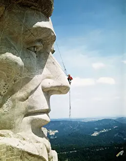 Colossus Prints: Mount Rushmore Repairman Working on Lincoln's Nose