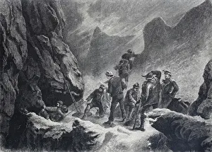 Actions Prints: Mountaineer roping out in a chimney