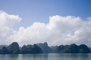 Mountainous Vietnamese coastline with clouds