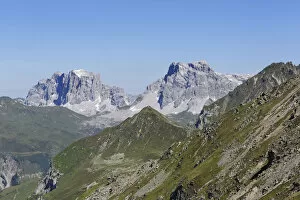Mountains Drusenfluh, Drei Tuerme and Sulzfluh, Raetikon mountain range, Graubuenden or Grisons, Switzerland