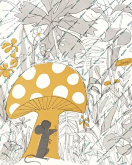 Raindrop Gallery: Mouse Hiding Under Mushroom