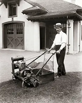 1920s Style Prints: Mowing with Motorized Lawn Mower