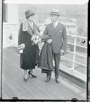 Mr. and Mrs. Adolph Zukor Pausing on Liner Deck