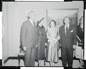 Irving M Prints: Mr. and Mrs. Averell Harriman Posing With Queen Mother Elizabeth