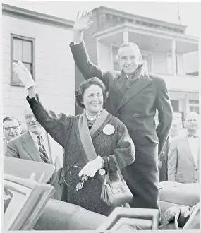 Irving M Prints: Mr. and Mrs. Averell Harriman Waving