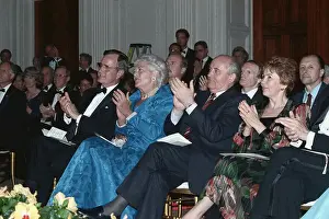 Mr. and Mrs. George Bush and Mr. and Mrs. Mikhail Gorbachev Applauding