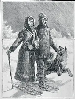 Mr. and Mrs. Peary Walking in Snow