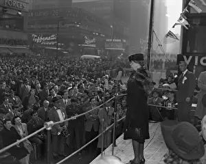 Mrs. Eleanor Roosevelt Addressing Crowd in Times Square