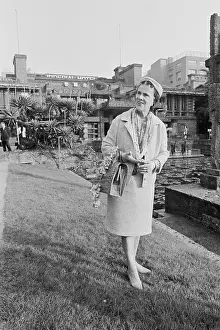 Mrs Frank Lloyd Wright Looking Over Imperial Hotel